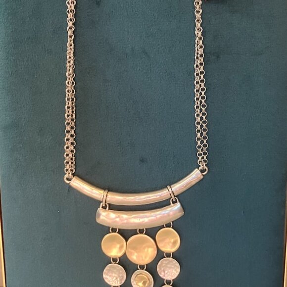 Chico’s Bib Statement Necklace Gold Silver Mixed Metals 18 Inches New With Tags - Picture 3 of 6